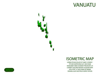 Green isometric map of Vanuatu elements white background for concept map easy to edit and customize. eps 10