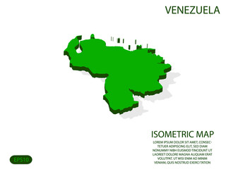 Green isometric map of Venezuela elements white background for concept map easy to edit and customize. eps 10
