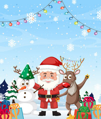 Merry Christmas background template with Santa and reindeer