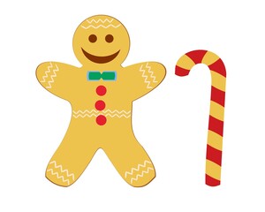 Gingerbread man, Christmas candy, sweet gifts for the holiday, color illustration on a white background