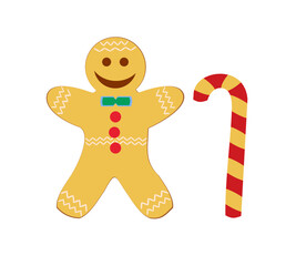 Gingerbread man, Christmas candy, sweet gifts for the holiday, color illustration on a white background