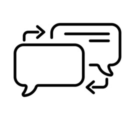 Fototapeta premium Chatting icon. Human talking with talk bubble. Black stroke isolated on white background. Vector chat pictogram eps10