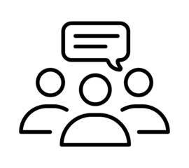 Chatting icon. Human talking with talk bubble. Black stroke isolated on white background. Vector chat pictogram eps10