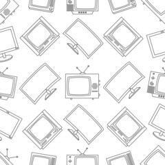 Seamless pattern of old and modern TVs. TV icons on white background