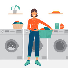 Woman in laundry conceptual illustration. - 470065923