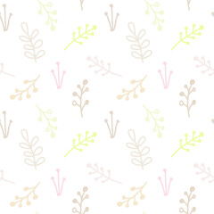 Linear vector illustration with beautiful flowers in cartoon style. Cute botanical illustration in pastel shades for nursery, textile, packaging