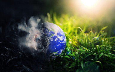 Earth planet dirty and polluted.
Environmental protection and waste reduction. For a clean planet...