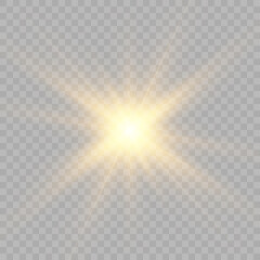 Yellow glowing explosion explosion with transparent. Vector illustration for decoration. A bright star, a flash of the sun. Glare texture. Vector