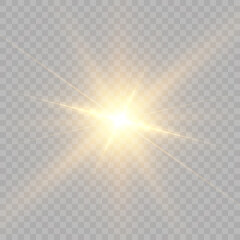 Yellow glowing explosion explosion with transparent. Vector illustration for decoration. A bright star, a flash of the sun. Glare texture. Vector