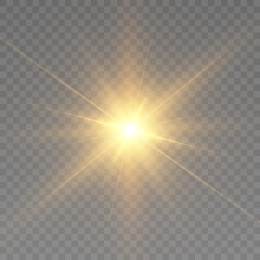 Yellow glowing explosion explosion with transparent. Vector illustration for decoration. A bright star, a flash of the sun. Glare texture. Vector