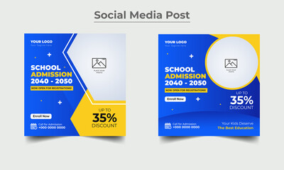 school admission social media post design template - obrazy, fototapety, plakaty