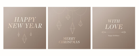 Fototapeta na wymiar Vector new year social media template in gold tones. Gold text Happy New Year for your greeting card.