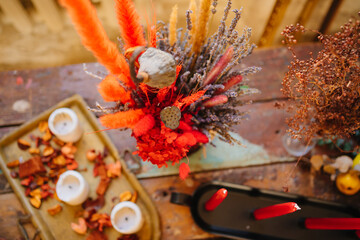 top view. New Year's or autumn decor in natural style. vintage and retro.