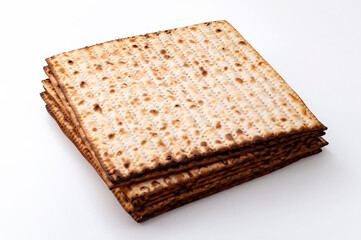 Jewish religious ritual, Hebrew Passover holiday and Judaism concept with stack of lots of kosher unleavened bread (matzo) isolated on white background with clipping path cutout