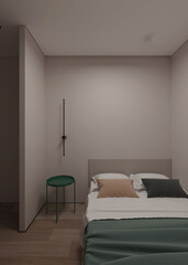 Small bedroom interior. 3D rendering.