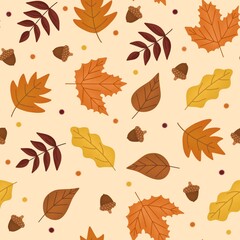 Fototapeta premium Autumn Leaves on Peach Beige Seamless Pattern Design