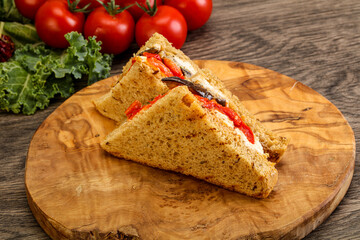 Club sandwich with eggplant and cheese