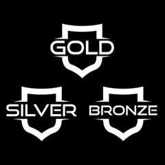 Set of gold, silver and bronze award medals isolated on dark background