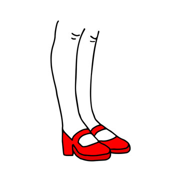 Beautiful hand-drawn fashion vector illustration of a lady's legs and red shoes isolated on a white background for coloring book