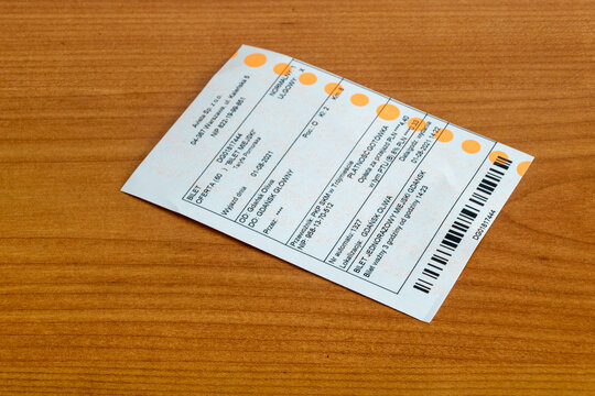 Pruszcz Gdanski, Poland - August 3, 2021: SKM train ticket.
