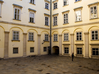 A man surrounded by windows