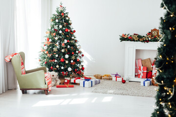 Christmas tree with gifts interior of the house new year