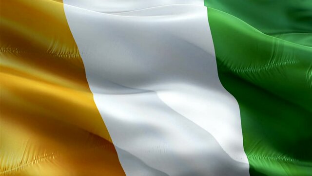 Ivory Coast flag. National 3d Ivory Coast flag waving. Sign of Cote d Ivoire seamless loop animation. Ivory Coast flag HD Background. Cote d Ivoire flag Closeup 1080p Full HD video for presentation. C