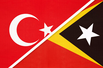 Turkey and East Timor, symbol of country. Turkish vs Timorese national flag