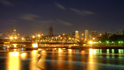 Fototapeta na wymiar Blur Phra Phuttha Yodfa Bridge, Memorial Bridge at night day
