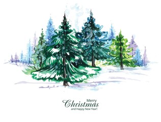 Fototapeta premium Beautiful decorated christmas tree in a winter landscape background