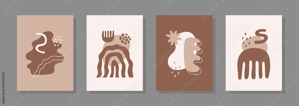 Poster Vector set of posters with abstract geometric shapes and objects. Trendy organic and minimalistic design