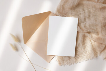 Place card 5x7 mockup with craft envelope 