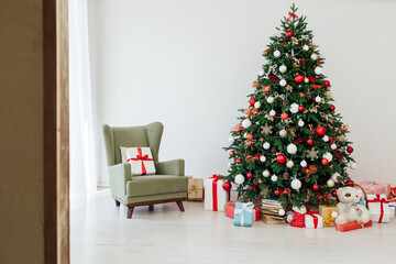 Christmas tree with gifts interior of the house new year