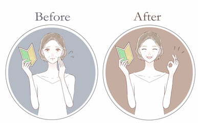 初心者マークを持つ中年女性のセット