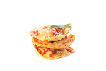 Delicious ravioli isolated on white background, close up