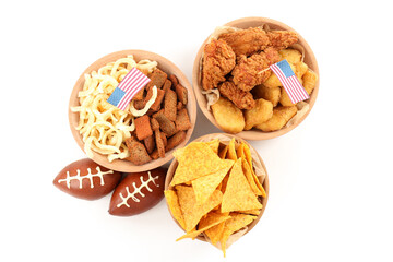 Concept of Super bowl snacks isolated on white background