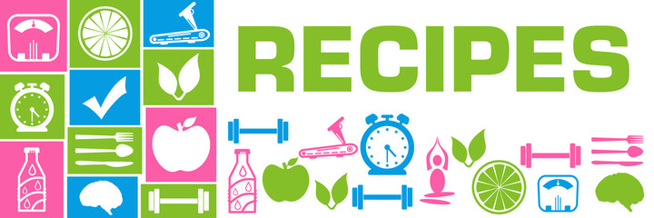 Recipes Green Blue Pink Health Symbols Grid Left Right 