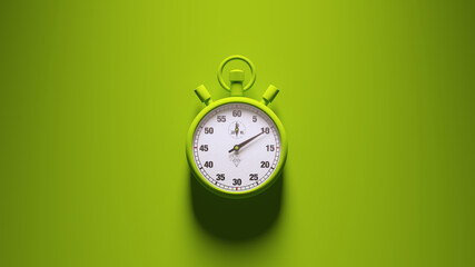 Green Stopwatch Time Clock Alarm Watch White Face Timer Green Background 3d illustration render