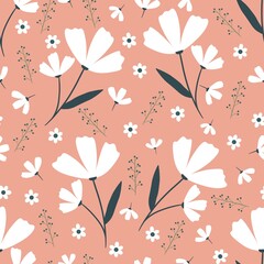Happy Poppies on Coral Seamless Pattern Design