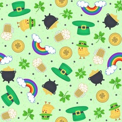 St. Patrick's Day Symbols on Green Seamless Pattern Design
