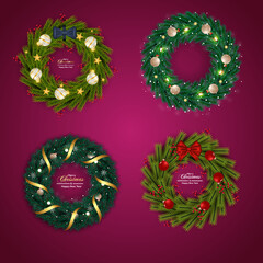 Christmas wreath set  with pine branch white Christmas ball   star and red Barris 