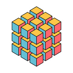 Geometric isometric cubes. The idea of a cube. Design concept of object elements. Vector flat illustration isolated.