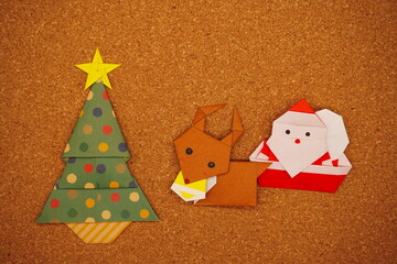 Christmas made from origami Santa Claus reindeer Christmas tree