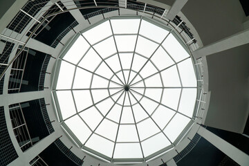 Round ceiling made of glass. Business center