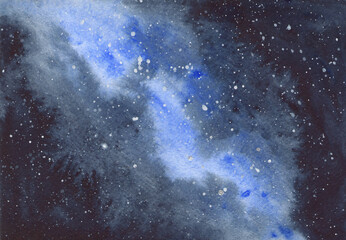 Watercolor open space, space galaxy, outer space, blue nebula, space illustration