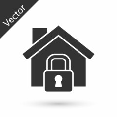 Grey House under protection icon isolated on white background. Home and lock. Protection, safety, security, protect, defense concept. Vector