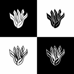 Set Seaweed icon isolated on black and white background. Underwater seaweed spirulina, aquatic marine algae plant. Vegan and vegetarian food. Vector.