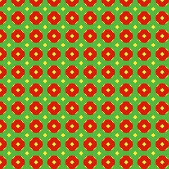 Pattern seamless red, yellow patterns on a green background. Festive pattern.