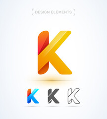 Vector letter K logo design template. 3d, flat and line styles