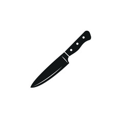 Kitchen knife, black silhouette, blade and handle. Vector illustration, flat minimal cartoon dark design isolated on white background, eps 10.